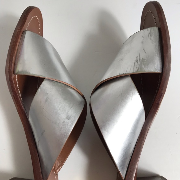 TORY BURCH Womens Mule Montrose Silver Metallic Cross Straps Sandals Size 9.5 M - Picture 3 of 8